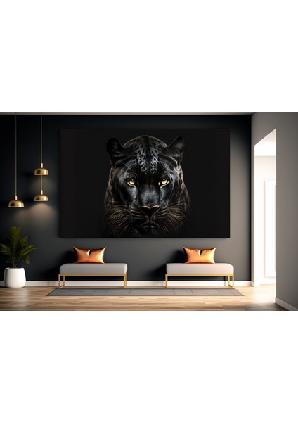 Kara Panter Posteri, Siyah ve Altın Renkli Soyut Panter Kanvası, Büyük Dijital Baskı fiyatları