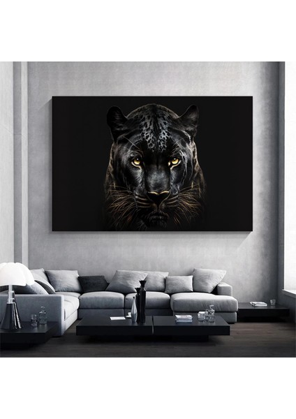Kara Panter Posteri, Siyah ve Altın Renkli Soyut Panter Kanvası, Büyük Dijital Baskı