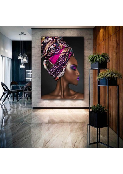Modern Afrikalı Kadın Kanvas Tablosu; Oturma Odası Dekoru; Etnik Kadın Sanatı