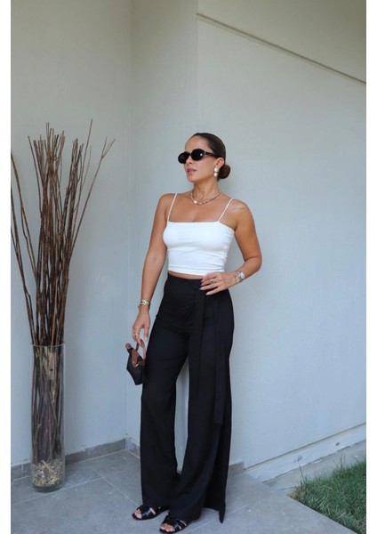 Siyah Bel Bağlama Detay Pantolon fiyatları