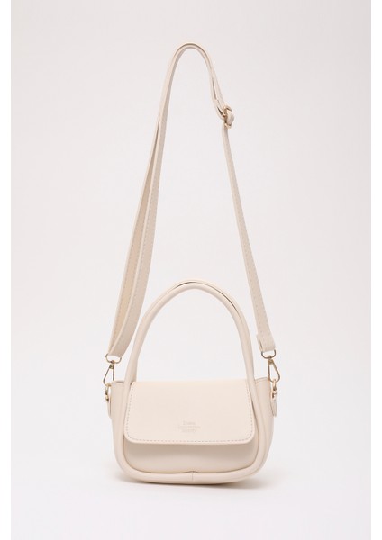 Krem SHK198 Suni Deri ,tek Bölmeli, Çıtçıtlı Ayarlanabilir Askılı El, Kol ve Omuz Çantası