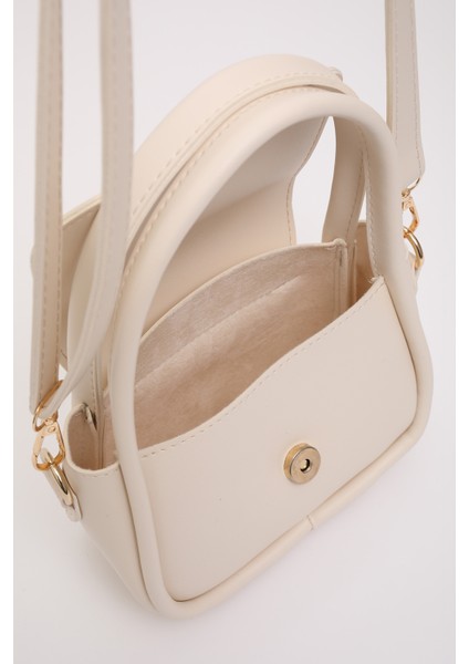 Krem SHK198 Suni Deri ,tek Bölmeli, Çıtçıtlı Ayarlanabilir Askılı El, Kol ve Omuz Çantası