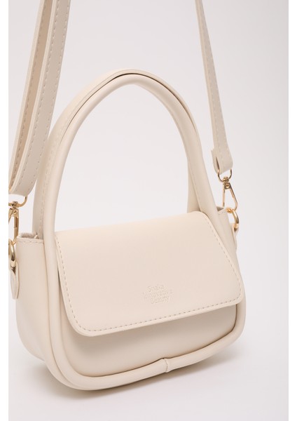 Krem SHK198 Suni Deri ,tek Bölmeli, Çıtçıtlı Ayarlanabilir Askılı El, Kol ve Omuz Çantası