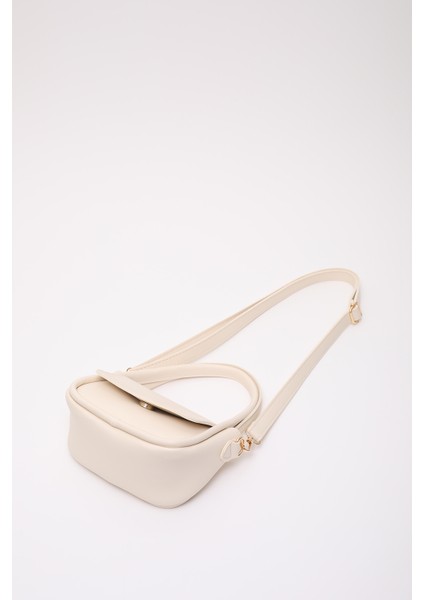 Krem SHK198 Suni Deri ,tek Bölmeli, Çıtçıtlı Ayarlanabilir Askılı El, Kol ve Omuz Çantası