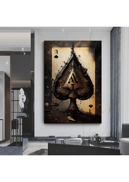 Poker Kartları Kanvas Tablosu, Poker Duvar Sanatı, Siyah Kanvas Tablo, Modern Sanat, Antika Stil