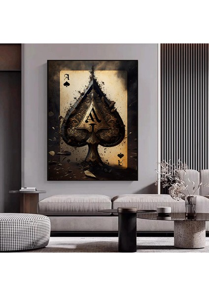 Poker Kartları Kanvas Tablosu, Poker Duvar Sanatı, Siyah Kanvas Tablo, Modern Sanat, Antika Stil modelleri