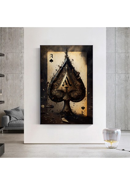 Poker Kartları Kanvas Tablosu, Poker Duvar Sanatı, Siyah Kanvas Tablo, Modern Sanat, Antika Stil fırsatları