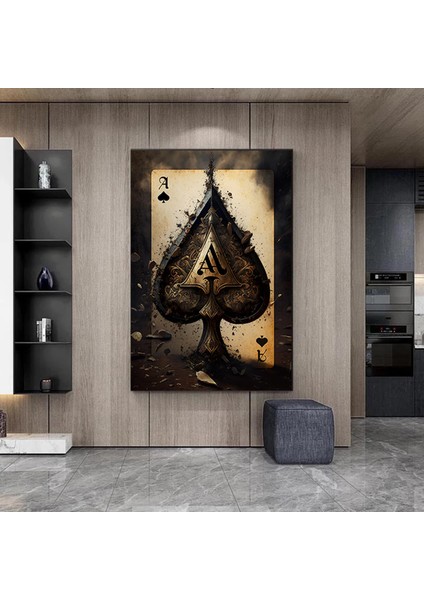 Poker Kartları Kanvas Tablosu, Poker Duvar Sanatı, Siyah Kanvas Tablo, Modern Sanat, Antika Stil indirimleri