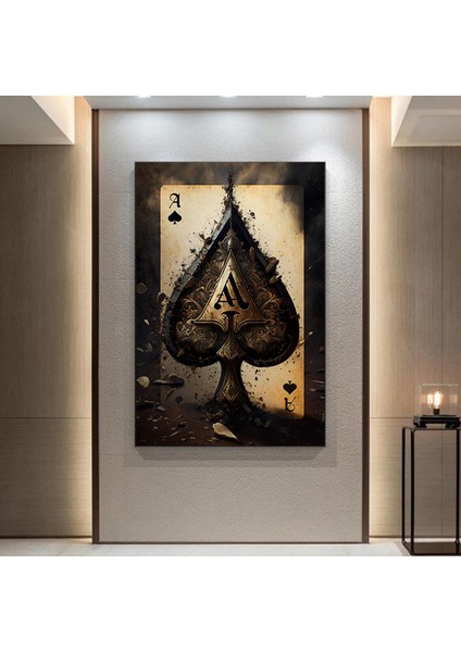 Poker Kartları Kanvas Tablosu, Poker Duvar Sanatı, Siyah Kanvas Tablo, Modern Sanat, Antika Stil