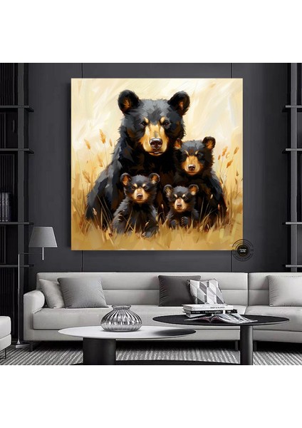 Ayı Ailesi Kanvas Tablo – Doğa Temalı Hayvan Duvar Sanatı – Ilham Veren Orman Dekoru