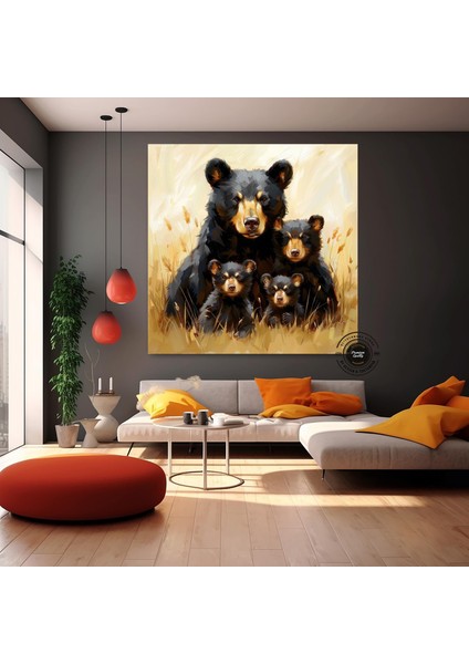 Ayı Ailesi Kanvas Tablo – Doğa Temalı Hayvan Duvar Sanatı – Ilham Veren Orman Dekoru