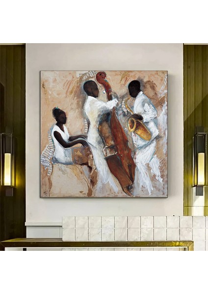 Afrika Caz Sanatı; Afrika Kanvası; Caz Duvar Sanatı; Caz Yağlı Boya Kanvas; Piyanist Duvar Sanatı; M