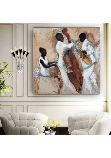 Afrika Caz Sanatı; Afrika Kanvası; Caz Duvar Sanatı; Caz Yağlı Boya Kanvas; Piyanist Duvar Sanatı; M indirimleri