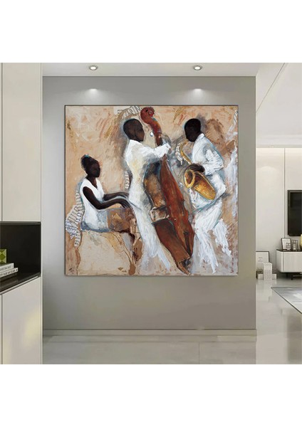 Afrika Caz Sanatı; Afrika Kanvası; Caz Duvar Sanatı; Caz Yağlı Boya Kanvas; Piyanist Duvar Sanatı; M