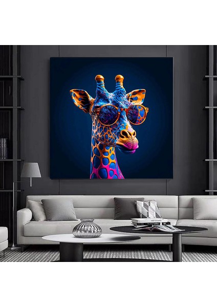 Renkli Sevimli Zürafa Kanvas Tablo – Çiçek ve Hayvan Temalı Duvar Sanatı