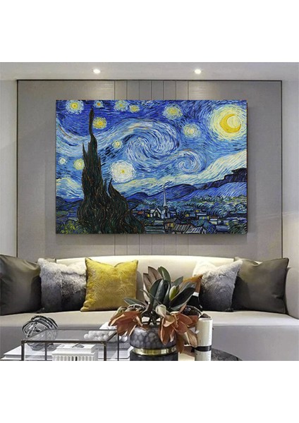 Van Gogh'ın Yıldızlı Gece Kanvas Baskısı; Yıldızlı Gece Sanat Reprodüksiyonu; Ev Hediyesi Kanvas Bas