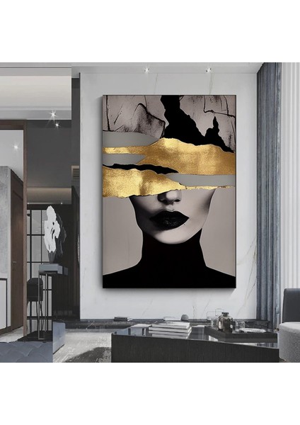Altın Kadın Kanvas Tablosu, Moda ve Kadın Portresi Duvar Sanatı