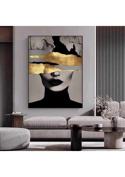 Altın Kadın Kanvas Tablosu, Moda ve Kadın Portresi Duvar Sanatı indirimleri