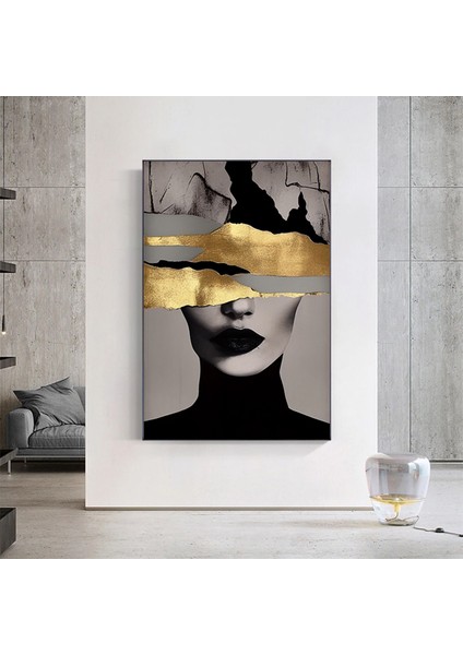Altın Kadın Kanvas Tablosu, Moda ve Kadın Portresi Duvar Sanatı