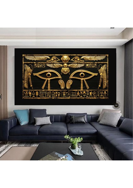 Siyah Zeminli Antik Mısır Hiyeroglifleri Duvar Dekoru; Ra'nın Gözü Kanvası; Incelikli Sembolik Sanat fırsatları