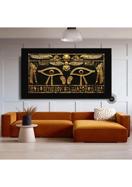 Siyah Zeminli Antik Mısır Hiyeroglifleri Duvar Dekoru; Ra'nın Gözü Kanvası; Incelikli Sembolik Sanat indirimleri