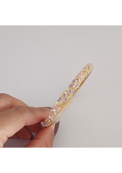 Pirinç Gold Zirkon Taşlı Mineli Kelepçe Bileklik