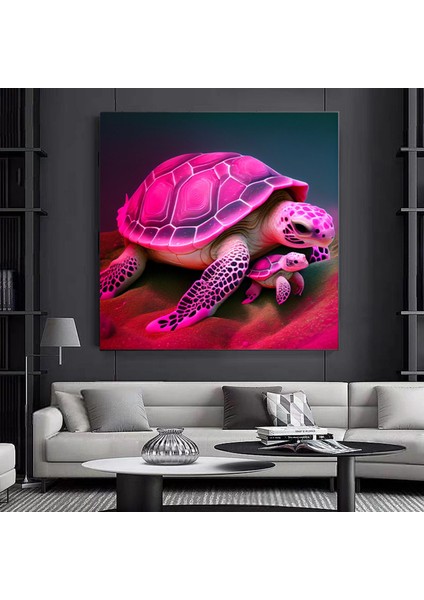 Kanvas Sanatı – Güzel ve Renkli Kaplumbağa ile Yavrusu Vahşi Yaşam Modern Soyut Kanvas Tablo; Ev/ofi