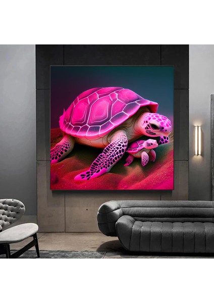 Kanvas Sanatı – Güzel ve Renkli Kaplumbağa ile Yavrusu Vahşi Yaşam Modern Soyut Kanvas Tablo; Ev/ofi modelleri