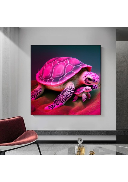 Kanvas Sanatı – Güzel ve Renkli Kaplumbağa ile Yavrusu Vahşi Yaşam Modern Soyut Kanvas Tablo; Ev/ofi fırsatları
