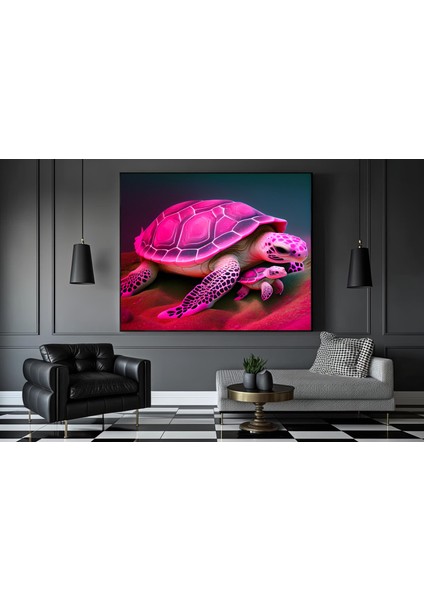Kanvas Sanatı – Güzel ve Renkli Kaplumbağa ile Yavrusu Vahşi Yaşam Modern Soyut Kanvas Tablo; Ev/ofi