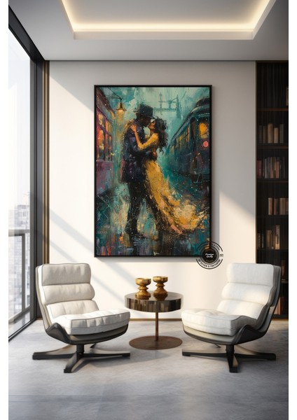 Romantik Çift Duvar Sanatı – Soyut Öpüşen Çift Çok Renkli Kanvas; Aşıklar Sanatı; Renkli Duvar Tablos modelleri