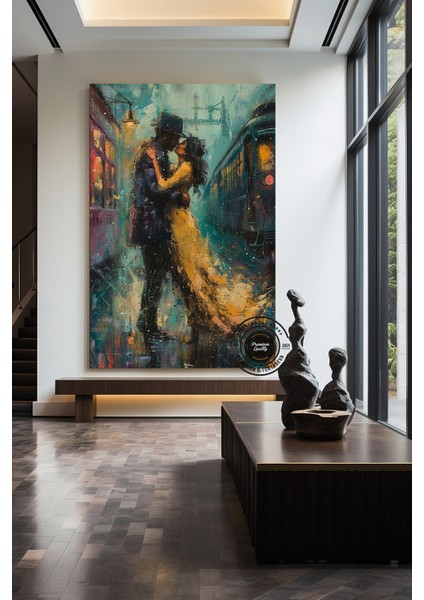 Romantik Çift Duvar Sanatı – Soyut Öpüşen Çift Çok Renkli Kanvas; Aşıklar Sanatı; Renkli Duvar Tablos fırsatları