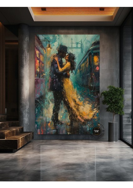 Romantik Çift Duvar Sanatı – Soyut Öpüşen Çift Çok Renkli Kanvas; Aşıklar Sanatı; Renkli Duvar Tablos indirimleri