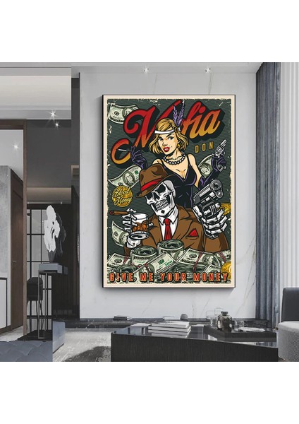 Ölümcül Dörtlü – Iskelet Poker Duvar Sanatı; Iskelet Poker Oynayan Kanvas Baskı; Poker Kanvas Sanatı