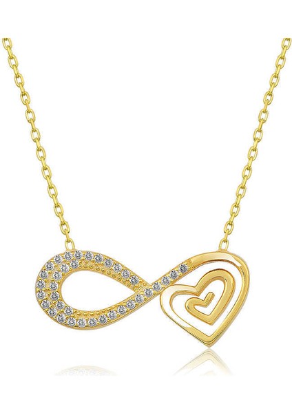 Gümüş Gold Kalpli Sonsuzluk Kolye