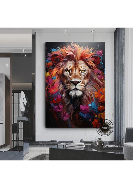 Renkli Aslan Çok Renkli Poster; Soyut Aslan Sanatı; Modern Duvar Dekoru