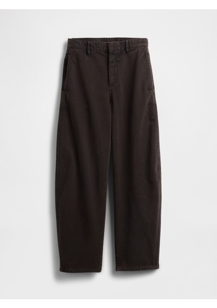 Kadın Siyah Mid Rise Twill Barrel Pantolon fiyatları