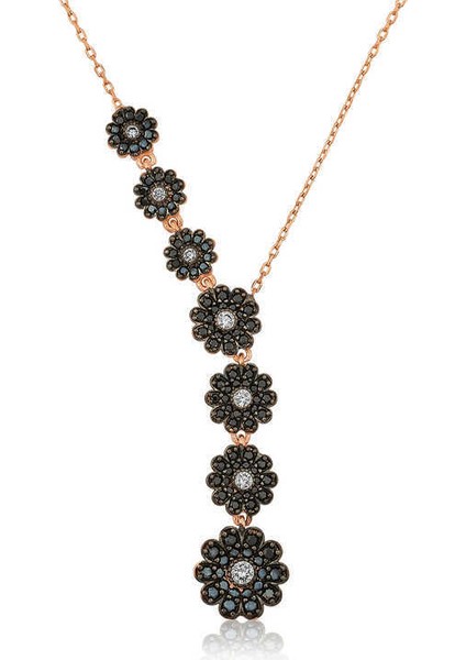 ​gümüş Rose Sıralı Çiçekler Kolye