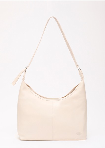 Krem SHK208 Yumuşak Suni Deri ,tek Bölmeli, Çıtçıtlı Ayarlanabilir Askılı Kol ve Omuz Çantası