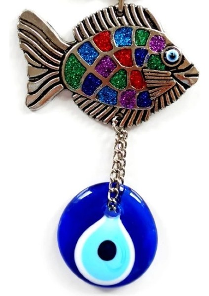 Mavi Nazar Boncuklu Balık Figürlü Mini Balık Duvar Süsü modelleri
