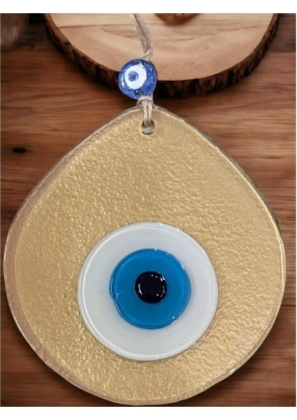 Mavi Nazar Boncuklu Gold Renk Nazar Boncuklu Damla Desen El Yapımı Duvar Süsü