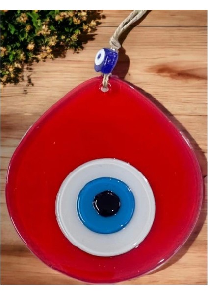 Mavi Nazar Boncuklu Şeffaf Kırmızı Renk Nazar Boncuklu Damla Desen El Yapımı Duvar Süsü fiyatları