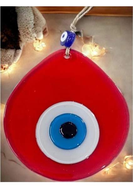 Mavi Nazar Boncuklu Şeffaf Kırmızı Renk Nazar Boncuklu Damla Desen El Yapımı Duvar Süsü fırsatları