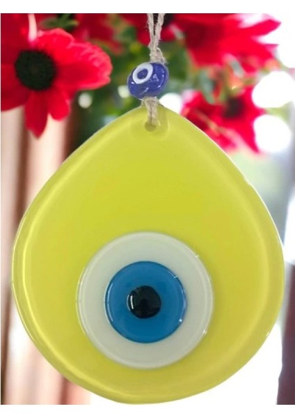 Mavi Nazar Boncuklu Sarı Renk Nazar Boncuklu Damla Desen El Yapımı Duvar Süsü