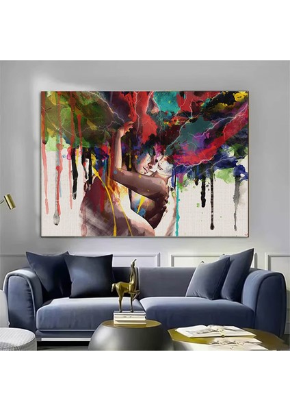 Renkli Aşk Dansı Kanvas Tablo – Kadın ve Erkek Figür Parti Sanatı – Eşsiz Hediye