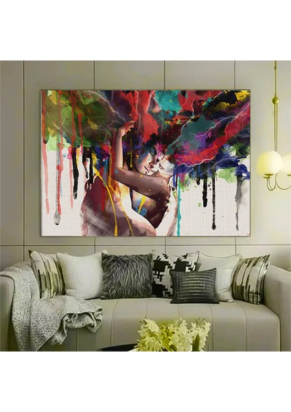 Renkli Aşk Dansı Kanvas Tablo – Kadın ve Erkek Figür Parti Sanatı – Eşsiz Hediye fiyatları