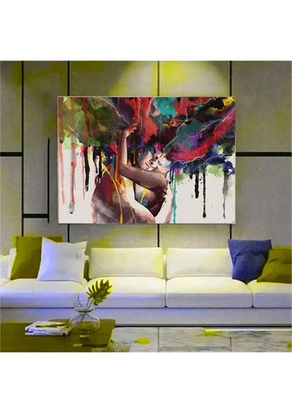 Renkli Aşk Dansı Kanvas Tablo – Kadın ve Erkek Figür Parti Sanatı – Eşsiz Hediye fırsatları