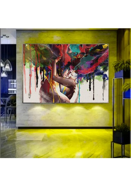Renkli Aşk Dansı Kanvas Tablo – Kadın ve Erkek Figür Parti Sanatı – Eşsiz Hediye indirimleri