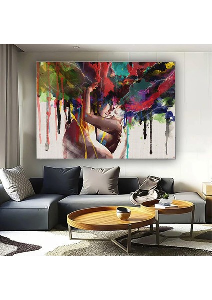Renkli Aşk Dansı Kanvas Tablo – Kadın ve Erkek Figür Parti Sanatı – Eşsiz Hediye