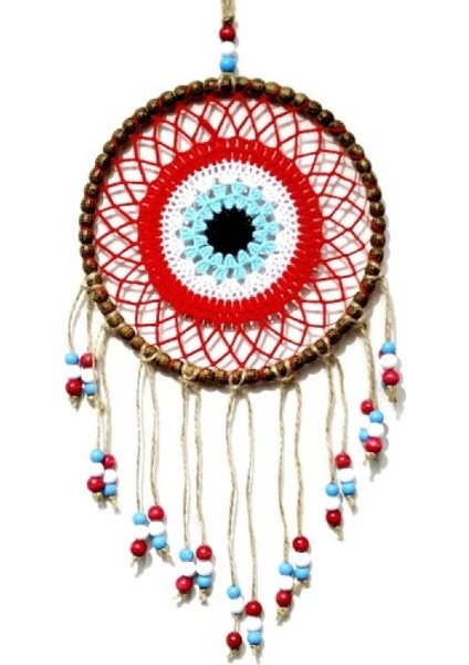 Kırmızı Motifli Renkli Boncuklu El Yapımı Duvar Süsü